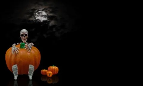 Skeleton Holding Pumpkin Stock Illustration