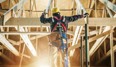 Skeleton House Frame Construction Worker Stock-Fotos