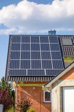 Skeleton house with solar panel Stock Photos