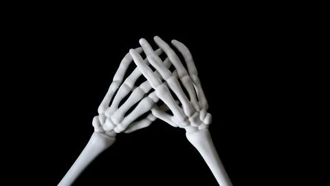 Skeleton of human hands on an black background, top view, copy space. Halloween 写真素材
