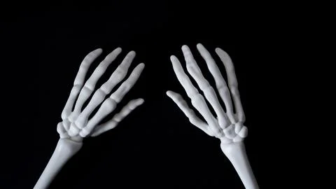 Skeleton of human hands on an black background,top view,copy space.Halloween 스톡 사진