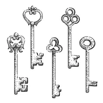Skeleton key set sketch hand drawn vector Stock Illustration