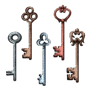 Skeleton key set sketch hand drawn vector Stock Illustration