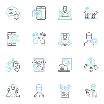 Skeleton linear icons set. Bs, Anatomy, Skeletal, Joints, Skull, Ribcage, Spine Stock Illustration