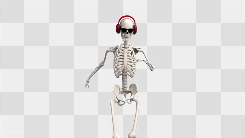 Skeleton listening music in headset - 3d render looped with alpha channel. Stock Footage 244366271