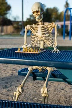 Skeleton making his move in chess Stock Photos