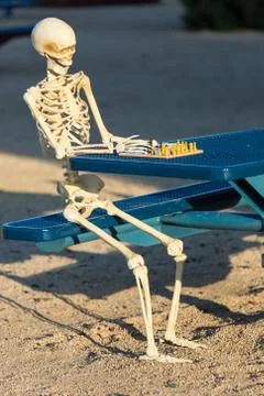 Skeleton making his move in chess Stock Photos