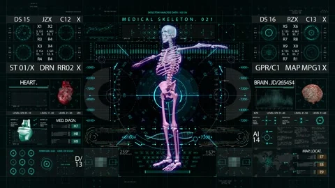 Skeleton medical HUD interface display Stock Footage 172224154