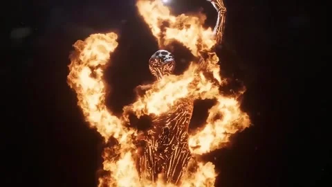 Skeleton monster figure engulfed in fire Stock Footage 292230235