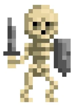 Skeleton Monster Pixel Art Game Cartoon Character Stock Illustration