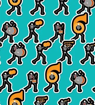 Skeleton music band pattern seamless. Skeletons musicians orchestra backgroun Stock Illustration