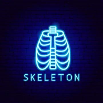 Skeleton Neon Label Stock Illustration