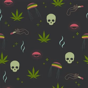 Skeleton pattern, cannabis, hashish cigarette Stock Illustration