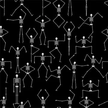 Skeleton pattern seamless. Skull and bone dance texture. Halloween background Stock Illustration