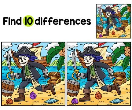 Skeleton Pirate with Cutlass Find The Differences Stock Illustration