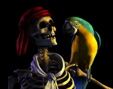 Skeleton Pirate with Parrot Stock Illustration