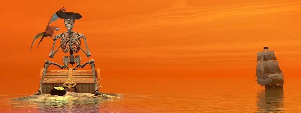 Skeleton pirate treasure - 3D render Stock Illustration