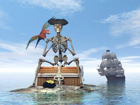 Skeleton pirate treasure - 3D render Stock Illustration