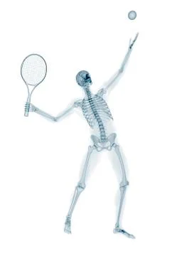 Skeleton playing tennis, artwork Stock Illustration