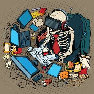 The skeleton programmer in virtual reality Illustrazione stock