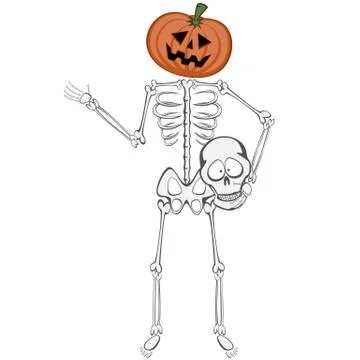 Skeleton with pumpkin head Stock Illustration