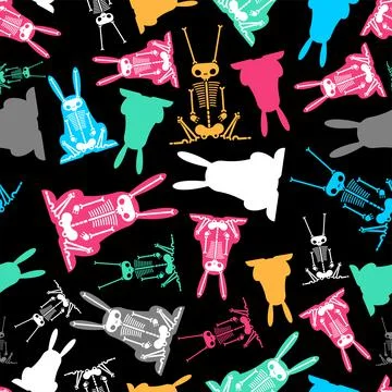 Skeleton Rabbit cartoon pattern seamless. Skull hare background Illustrazione stock