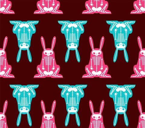 Skeleton Rabbit cartoon pattern seamless. Skull hare background Illustrazione stock