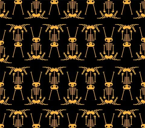 Skeleton Rabbit cartoon pattern seamless. Skull hare background Stock Illustration