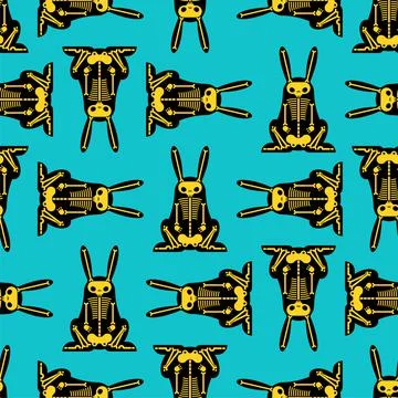 Skeleton Rabbit cartoon pattern seamless. Skull hare background Illustrazione stock