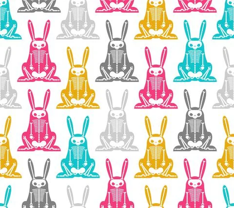 Skeleton Rabbit cartoon pattern seamless. Skull hare background Illustrazione stock