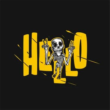 A skeleton raises his hands vector illustration. Illustrazione stock