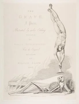 The Skeleton Re-Animated, Title Page to "The Grave," a Poem by Robert Blair.. Stock Illustration