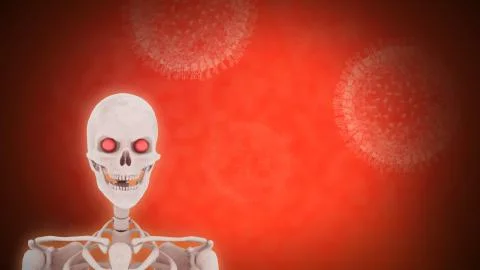 Skeleton representing the danger of death, raises the dangerous corona virus Stock Illustration