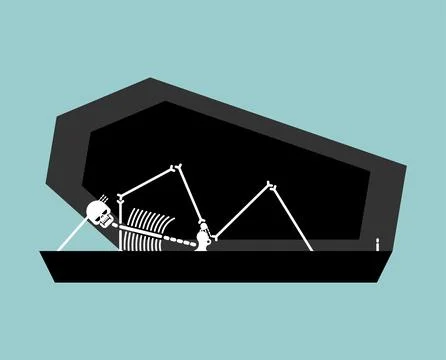 Skeleton is resting in coffin. Vector illustration Stock Illustration