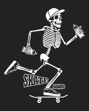 Skeleton rides a skateboard. Illustrazione stock