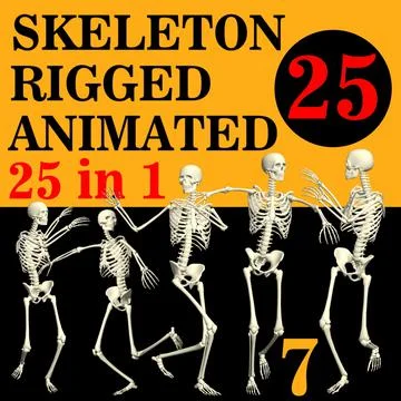 Skeleton Rigged 3D Animations. Pack #7 25 in 1. 3D Model