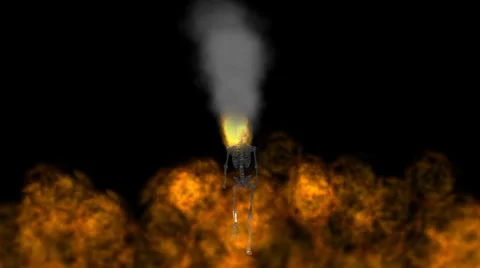 Skeleton Running with Hell Fire:  Looping Stock Footage 33843485