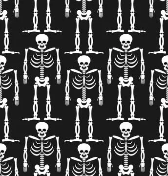 Skeleton seamless pattern. Bones and skull ornament. Ornament of dead. Happy  Stock Illustration
