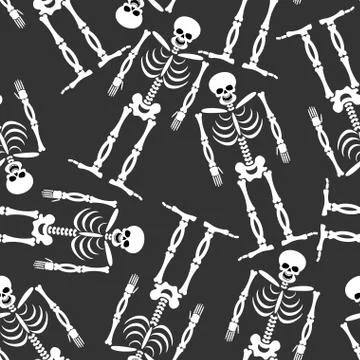 Skeleton seamless pattern. Bones and skull ornament. Ornament of dead. Happy  Stock Illustration