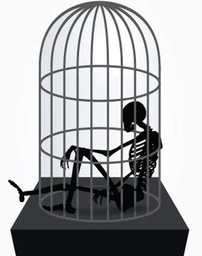 Skeleton silhouette in sitting in cage Stock Illustration