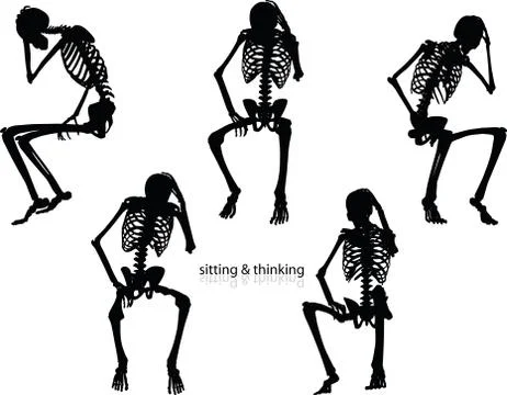Skeleton silhouette in thinking pose Stock Illustration
