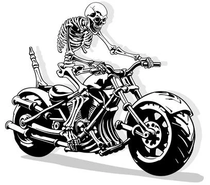 Skeleton Sitting on a Moving Motorcycle Stock Illustration