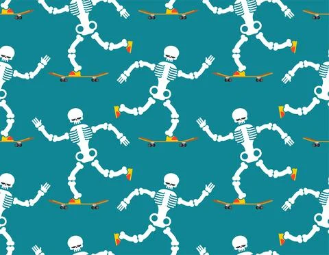 Skeleton on skateboard pattern seamless. skeleton skateboarding background Stock Illustration