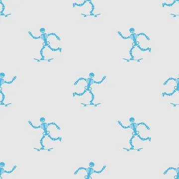 Skeleton on skateboard pattern seamless. skeleton skateboarding background Stock Illustration