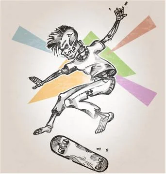 Skeleton skater  on abstract   background Stock-Illustration