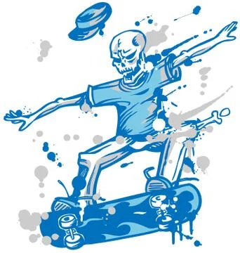 Skeleton skater  on white background Stock Illustration