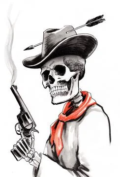 Skeleton with smoking gun Stock Illustration