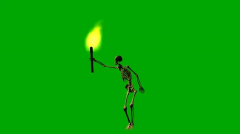 Skeleton sneaks with torch through the night - green screen Vidéo 36761846