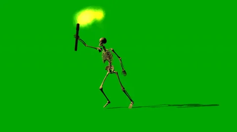 Skeleton sneaks with torch through the night - green screen Stock Footage 36761977