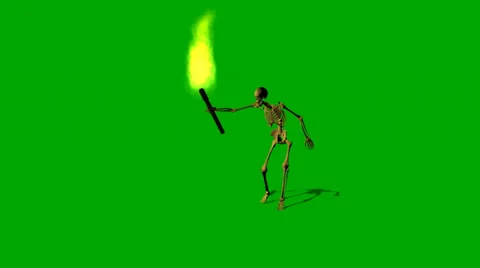 Skeleton sneaks with torch through the night - green screen Vidéo 36762016
